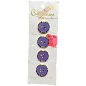 Vintage Purple Enamel Gold Rim Buttons Set of 4 Fabric Dept 610